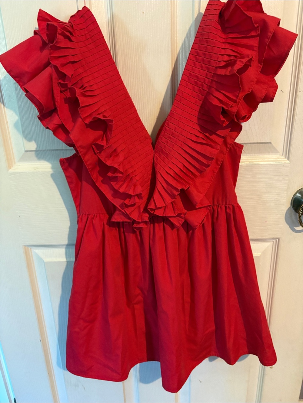 entro Red Ruffle V-Neck Mini Dress